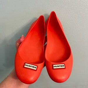 Hunter Rubber Coral Orange Ballet Flats Slip Ons SZ 7